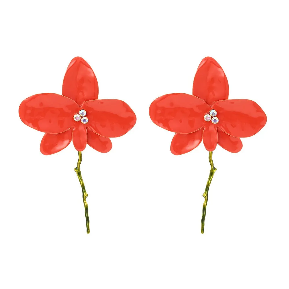 Pre Order:  Enamel Oil Drip Large Flower Diamond Earrings