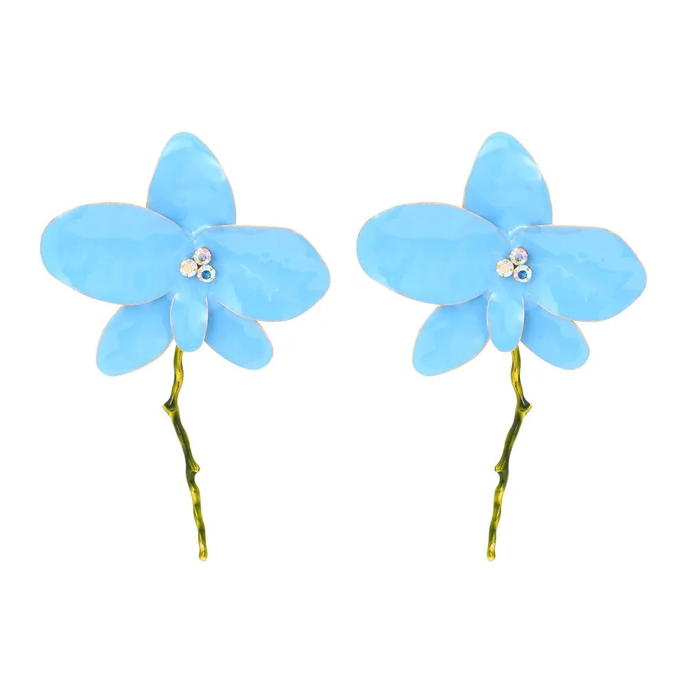 Pre Order:  Enamel Oil Drip Large Flower Diamond Earrings