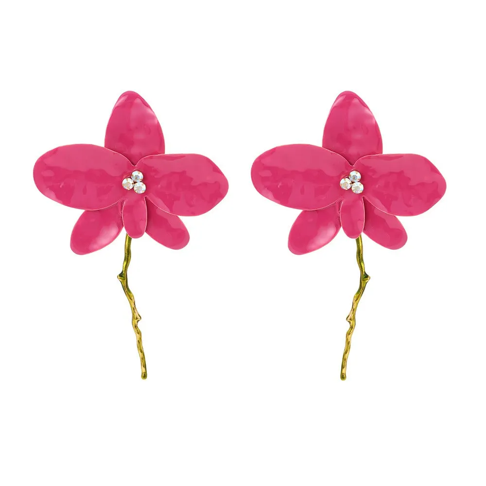 Pre Order:  Enamel Oil Drip Large Flower Diamond Earrings