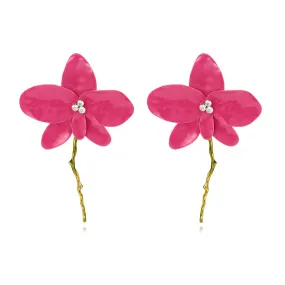 Pre Order:  Enamel Oil Drip Large Flower Diamond Earrings