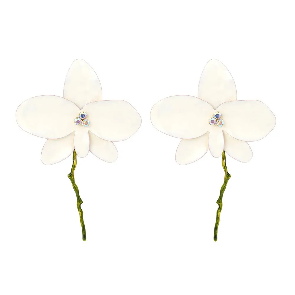 Pre Order:  Enamel Oil Drip Large Flower Diamond Earrings