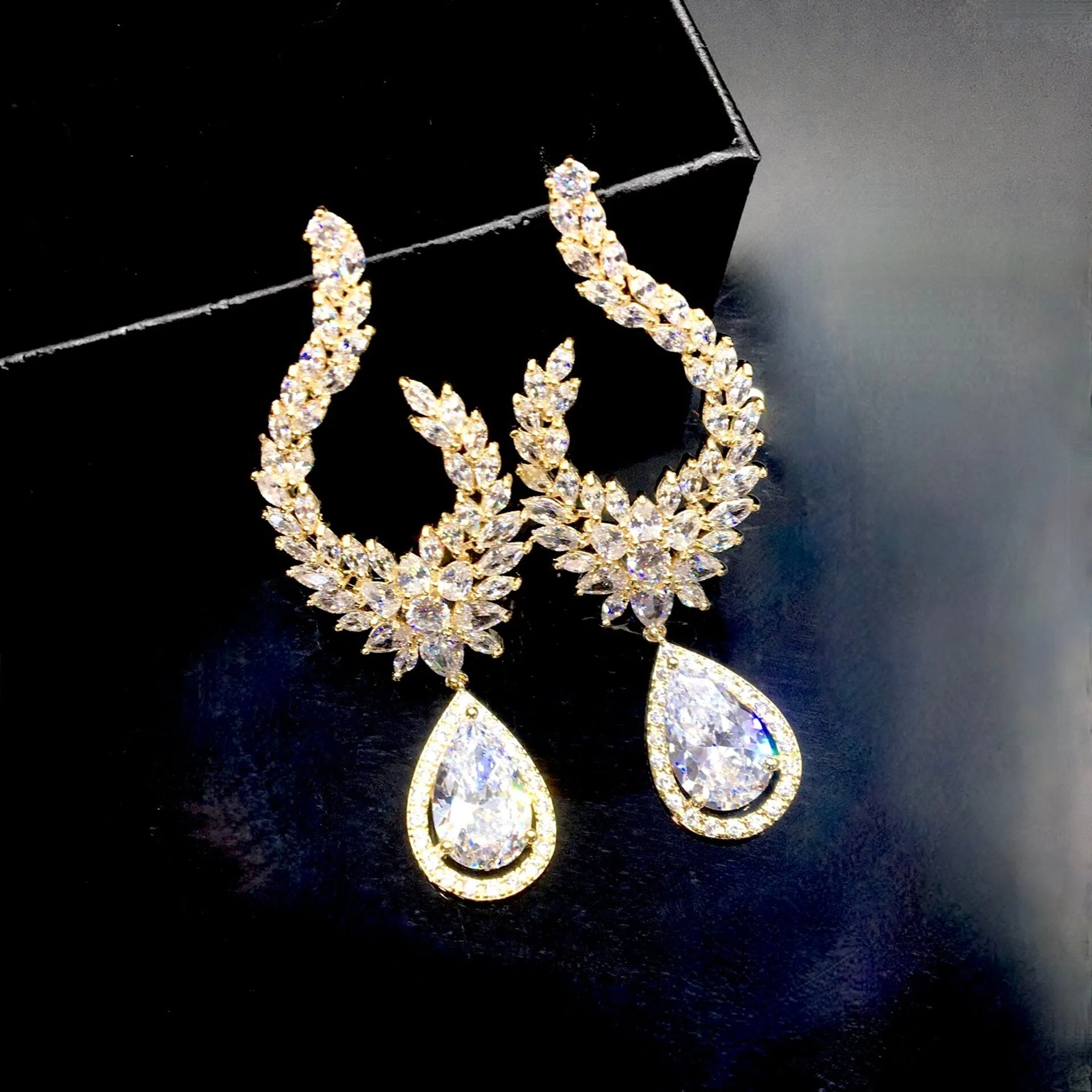 "Glenda" - Cubic Zirconia Bridal Earrings - Available in Silver and Gold