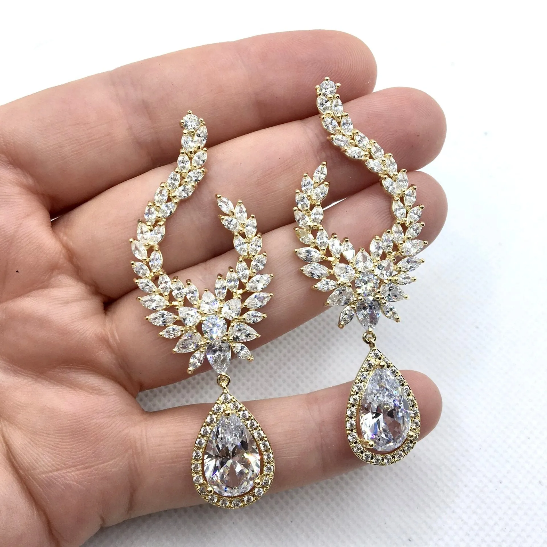 "Glenda" - Cubic Zirconia Bridal Earrings - Available in Silver and Gold