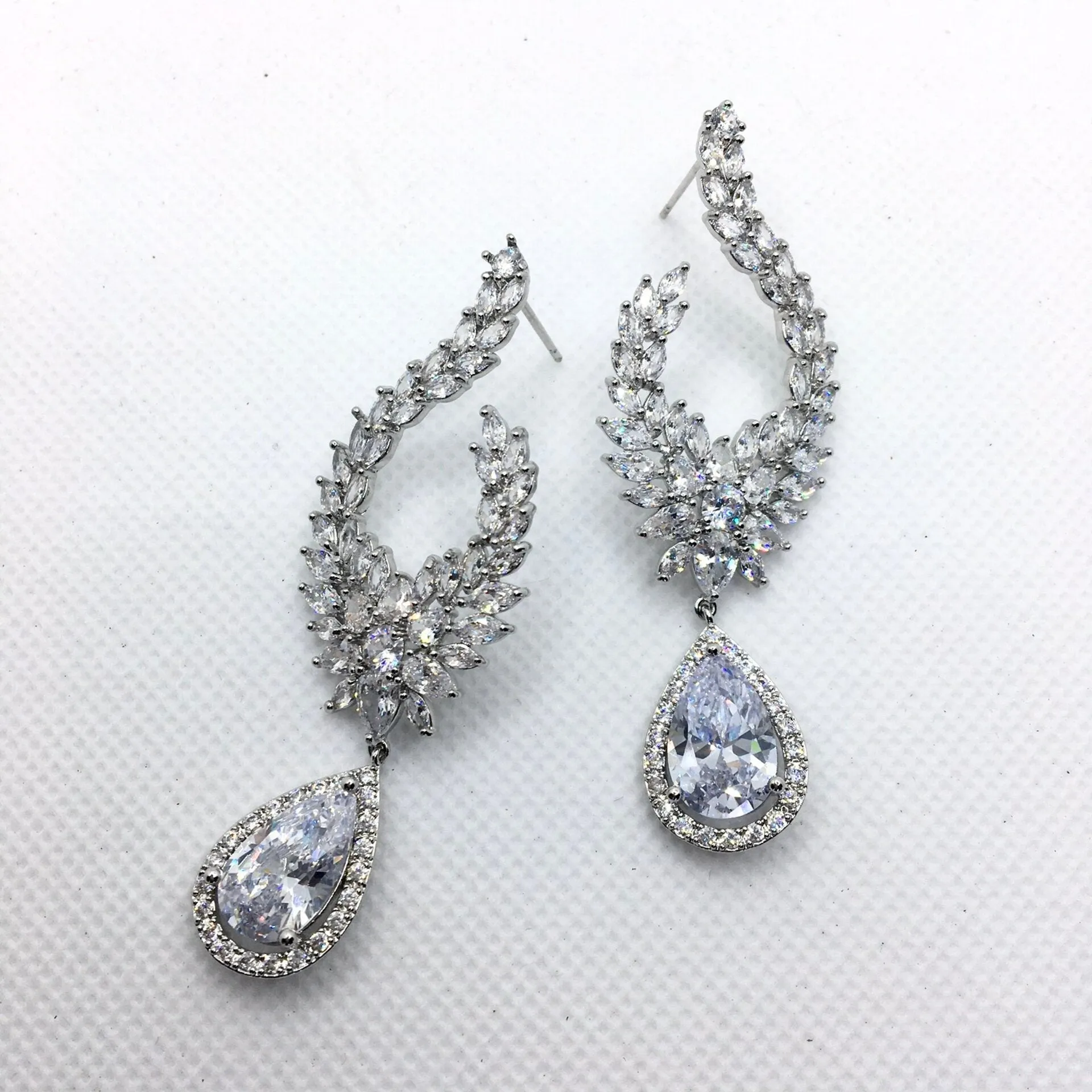 "Glenda" - Cubic Zirconia Bridal Earrings - Available in Silver and Gold