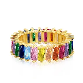 Rainbow Baguette Eternity Ring - Gold