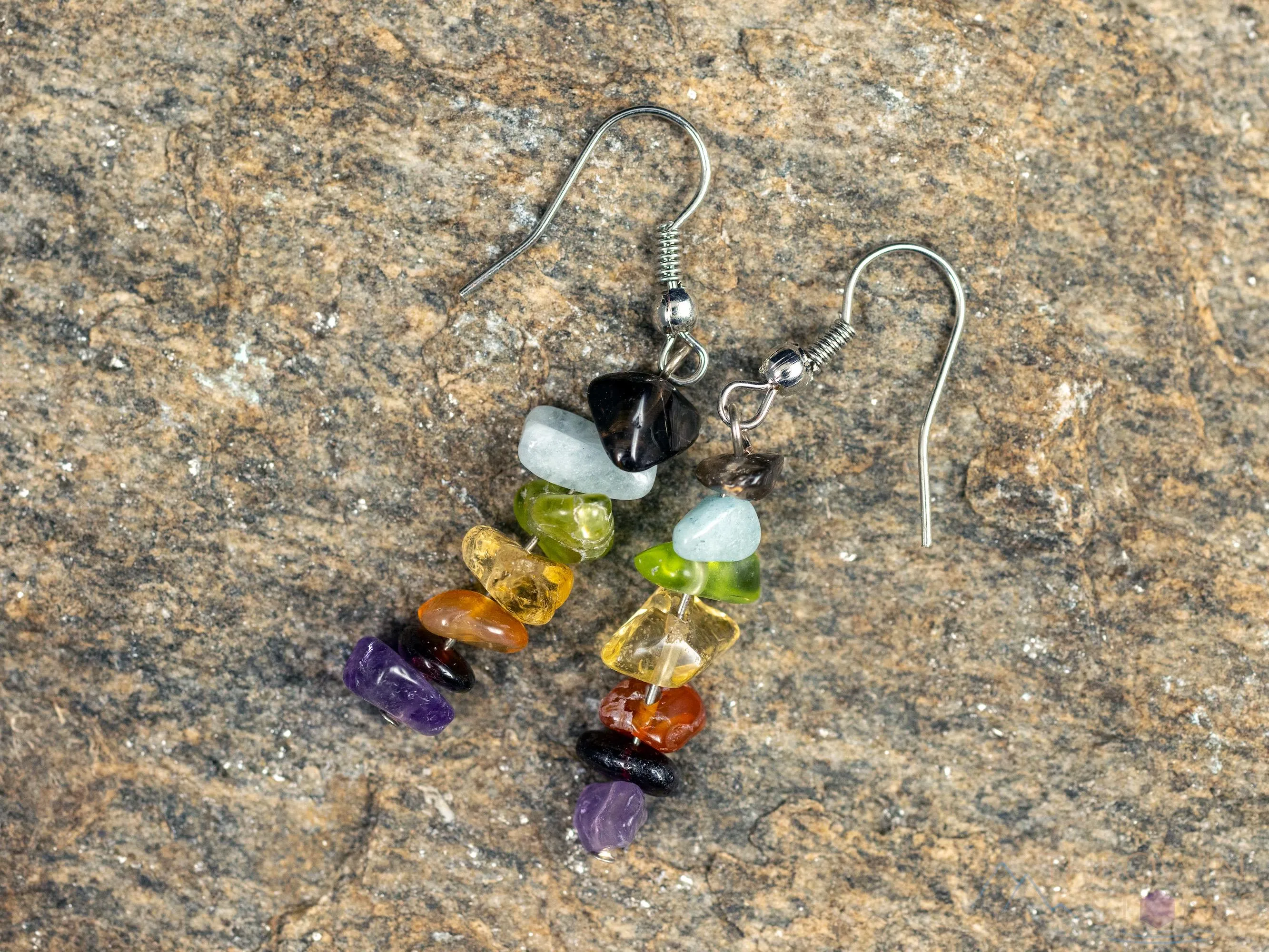 Rainbow CHAKRA Crystal Earrings - Dangle Drop Earrings, Gemstone Handmade Jewelry, Gift for Her, E1383