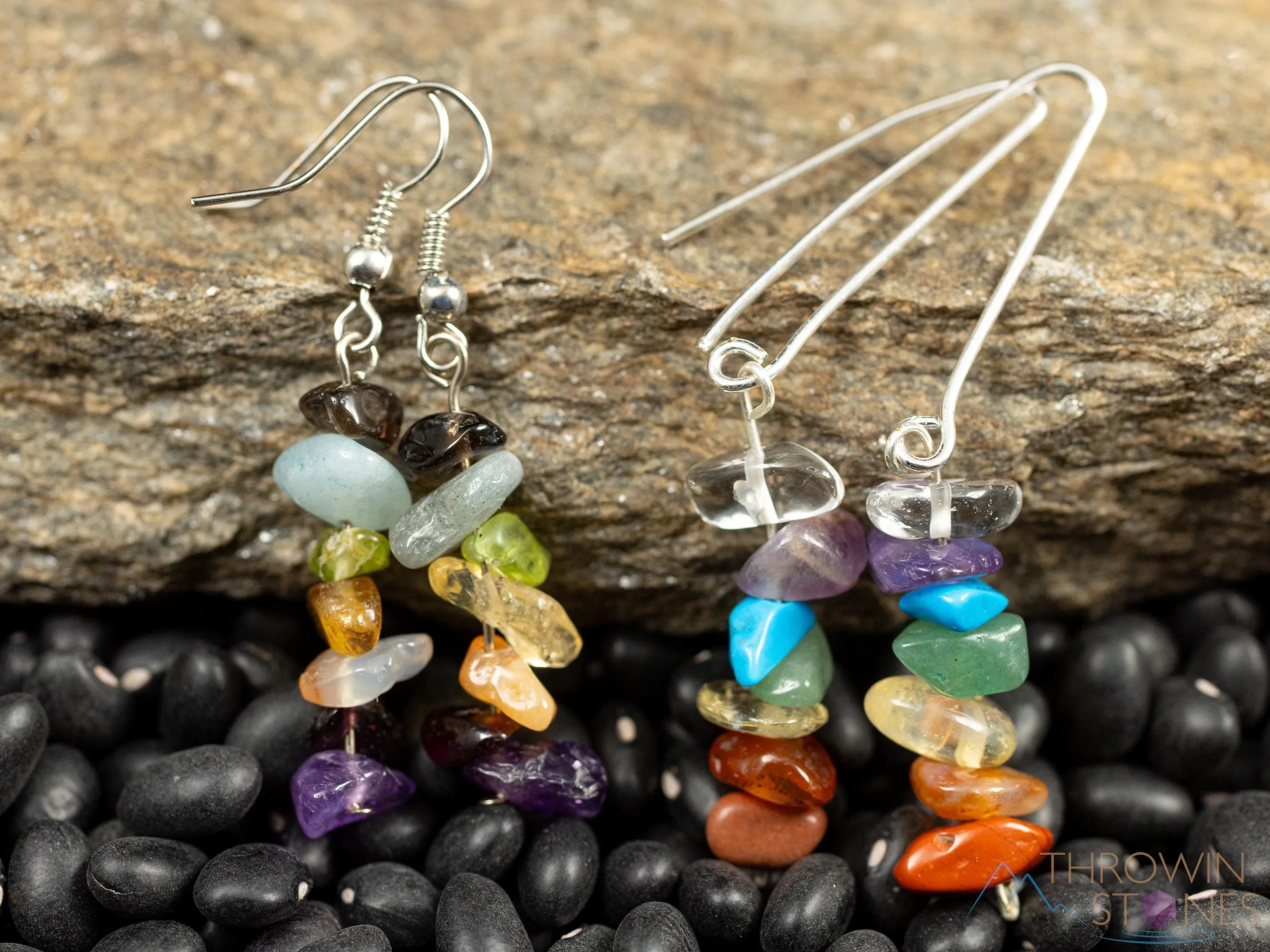 Rainbow CHAKRA Crystal Earrings - Dangle Drop Earrings, Gemstone Handmade Jewelry, Gift for Her, E1383