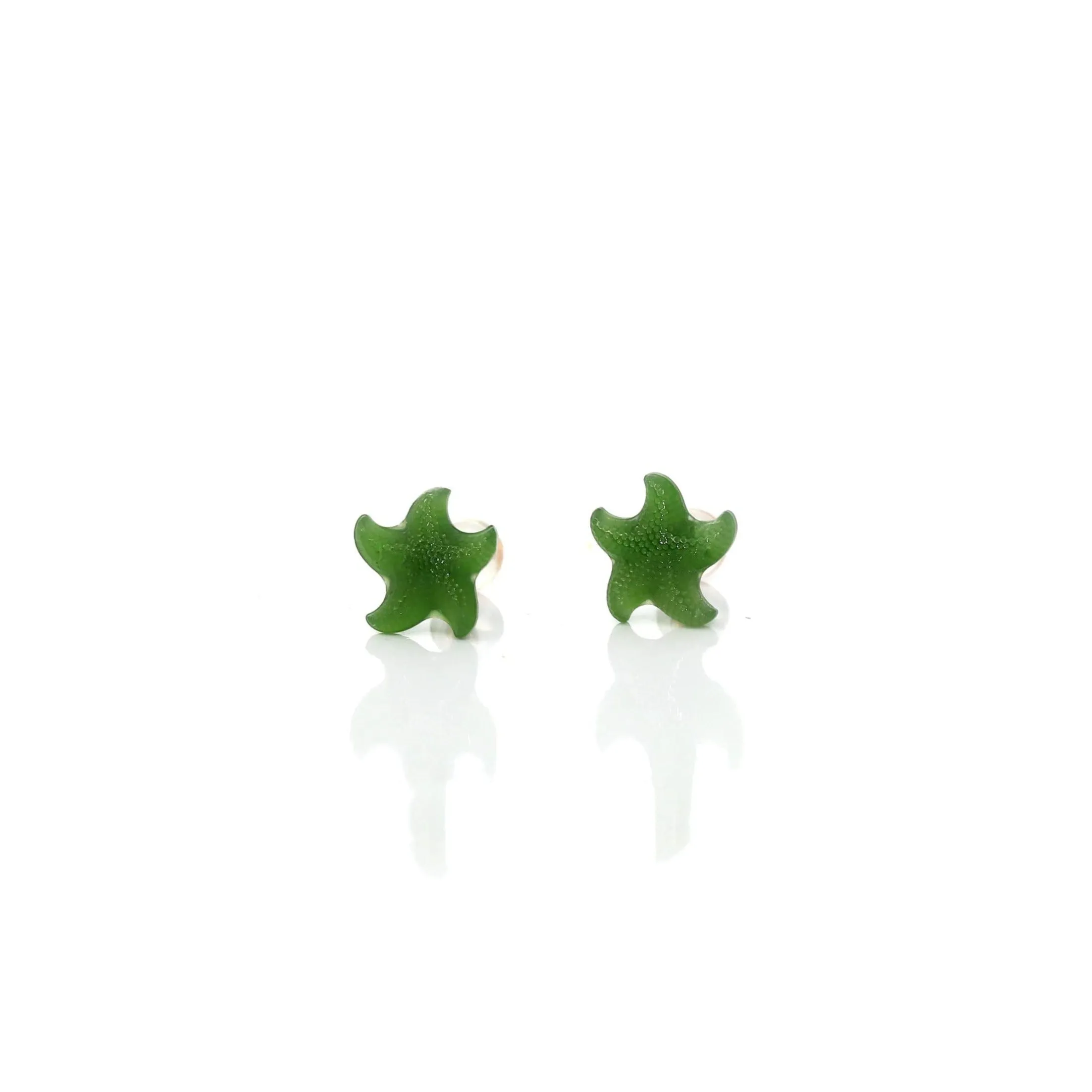 RealJade®18k Solid Gold Real Green Jade Starfish Earrings