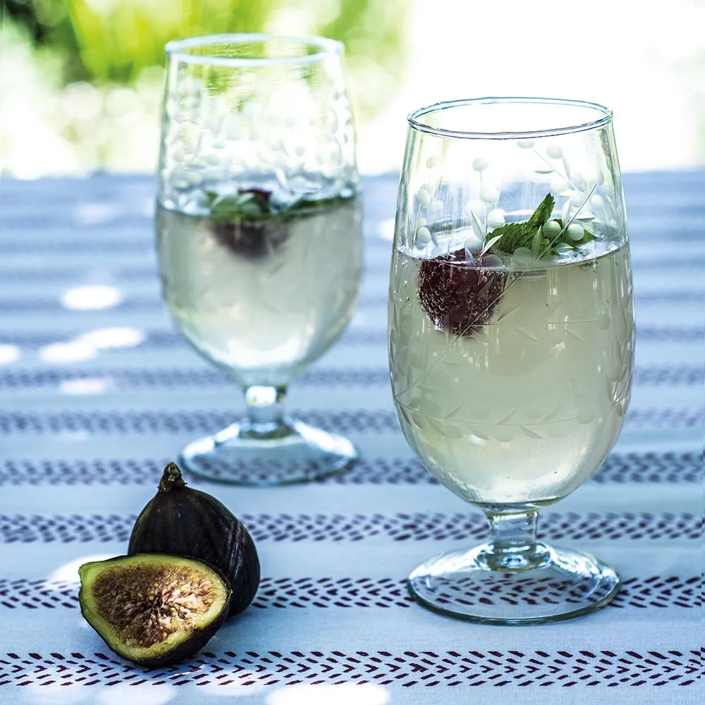 Recycled Glass Wine Glasses with Etched Flowers