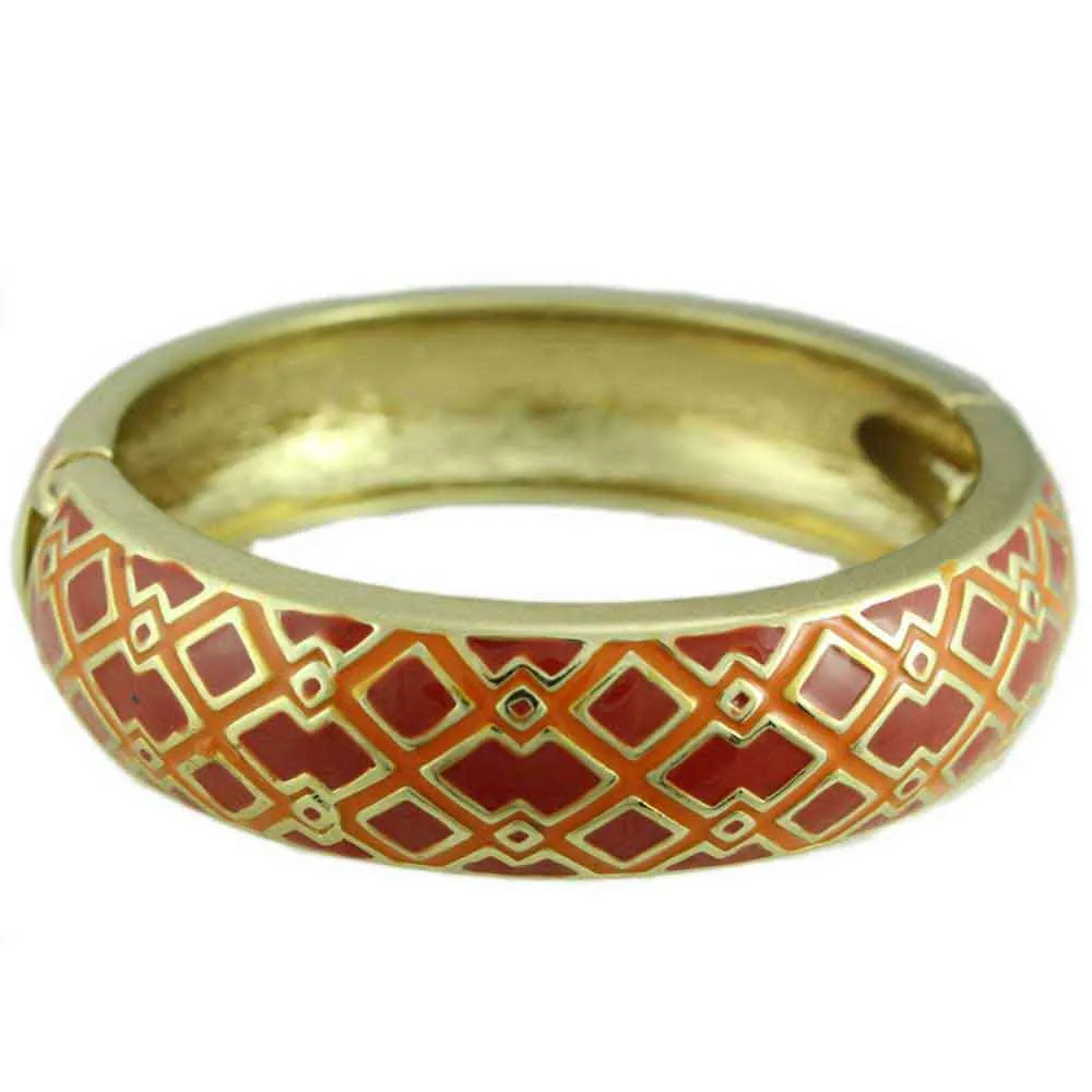 Red and Orange Diamond Pattern Hinged Bangle - BG528