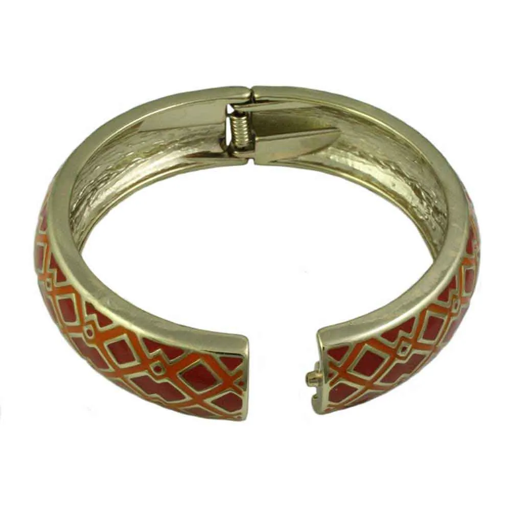 Red and Orange Diamond Pattern Hinged Bangle - BG528