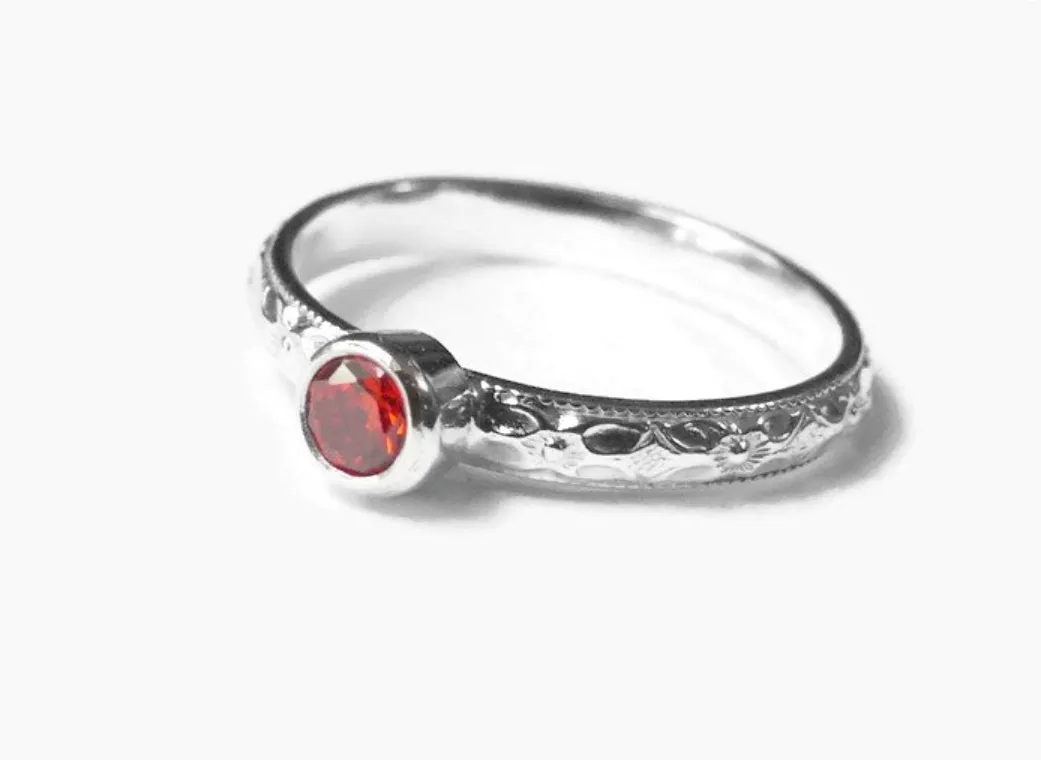 Red CZ Stacking Ring • 925 Sterling Silver