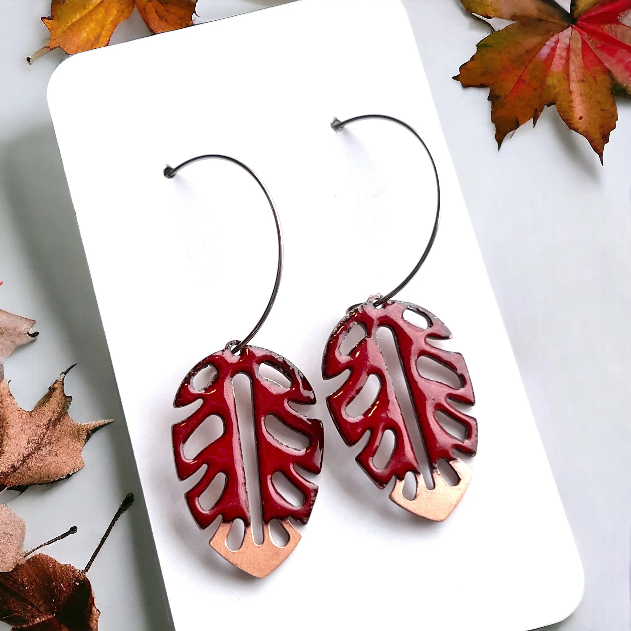 Red Hollow Leaf Earrings