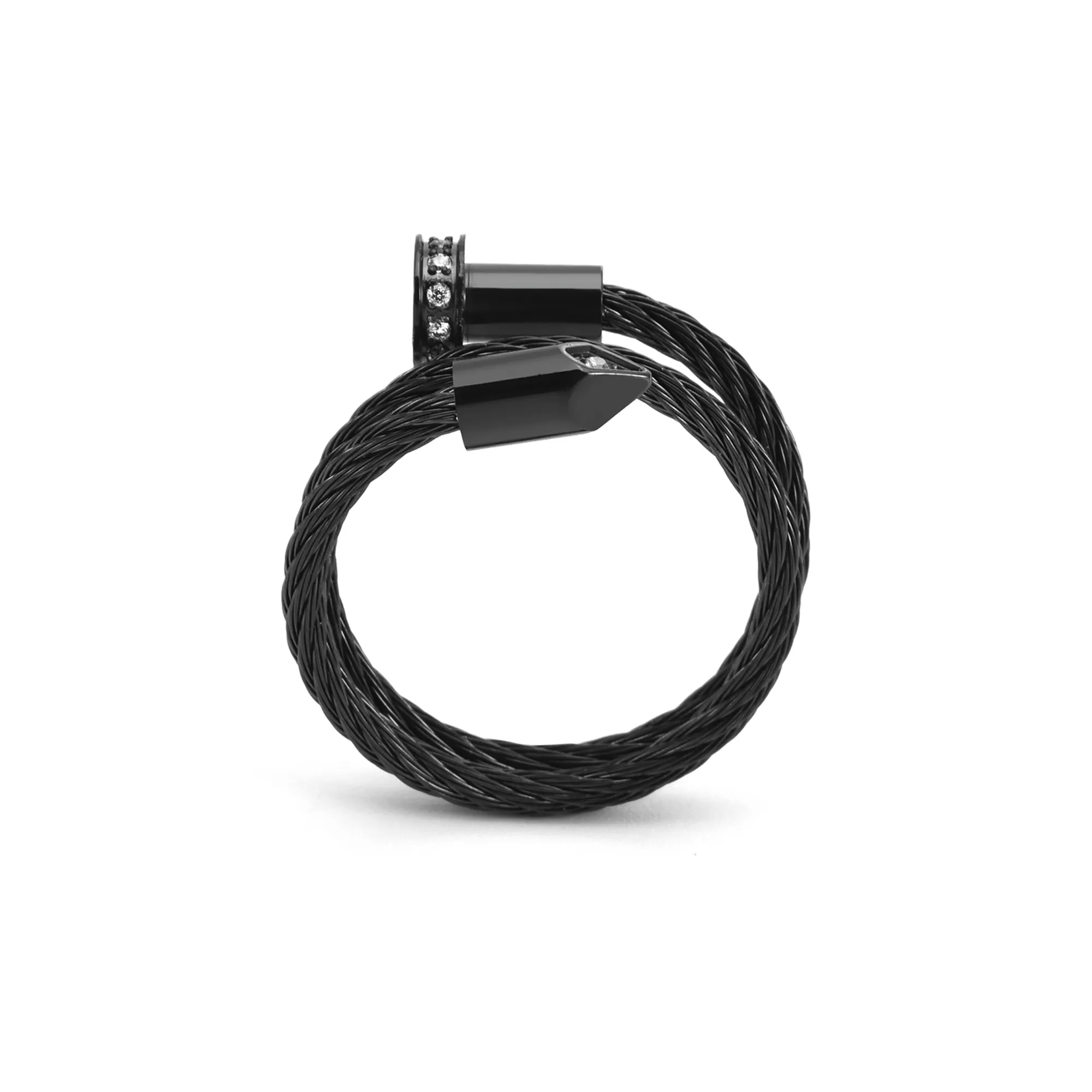 RG115B B.Tiff Pavé Pointe Cable Black Anodized Stainless Steel Adjustable Ring