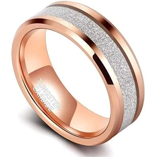 ROME Tungsten Rose Gold Inlay Wedding Band Sandstone Meteorite Ring - 8mm