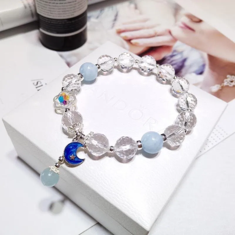 S925 Sterling Silver White Crystal Mix Aquamarine Healing Crystal Bracelet