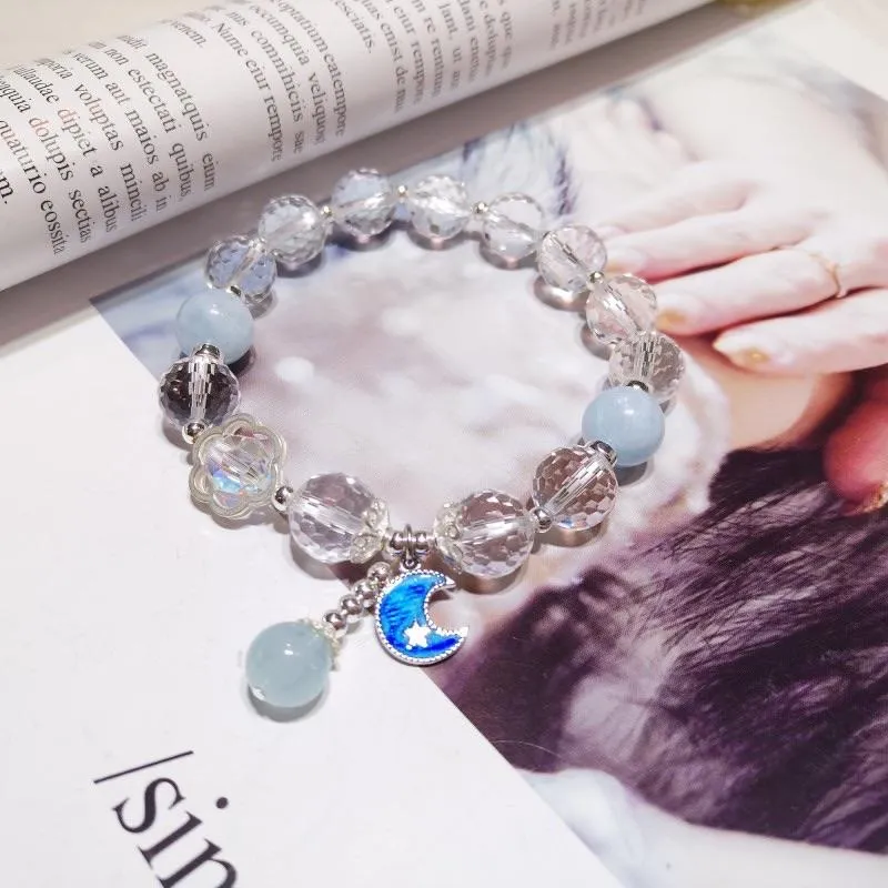 S925 Sterling Silver White Crystal Mix Aquamarine Healing Crystal Bracelet