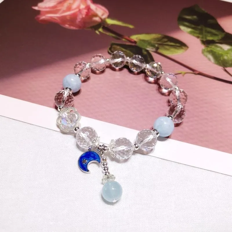 S925 Sterling Silver White Crystal Mix Aquamarine Healing Crystal Bracelet