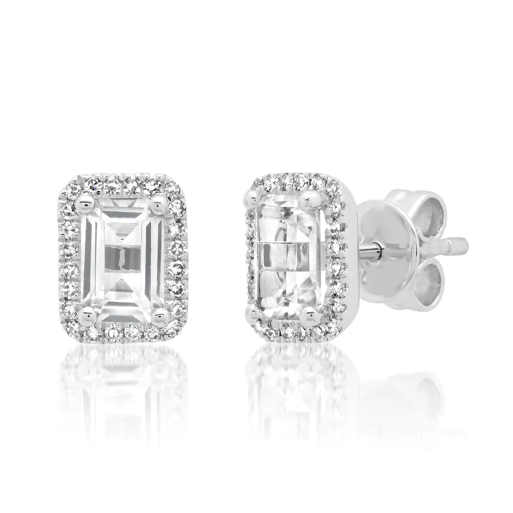 Samira 13 - Emerald Cut Topaz Earrings in 18k White Gold