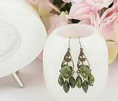 Scroll Design Polished Bronze Green Jasper Drop Earrings