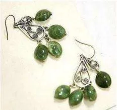 Scroll Design Polished Bronze Green Jasper Drop Earrings