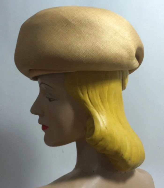 Sculpted Natural Sisal Mod Bubble Hat with Wrapped Petal circa 1960s