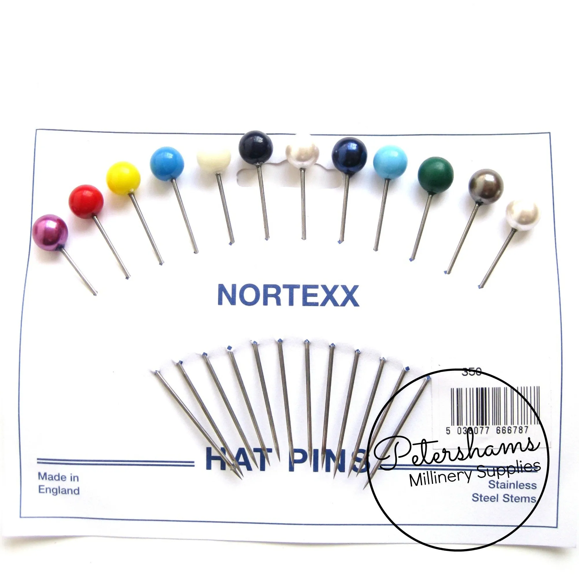 Set of 12 Extra Long 9cm (3.5 inch) Round Millinery Hat Pins - Assorted Colours