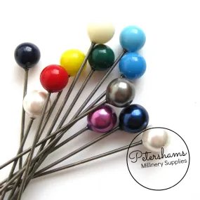 Set of 12 Extra Long 9cm (3.5 inch) Round Millinery Hat Pins - Assorted Colours