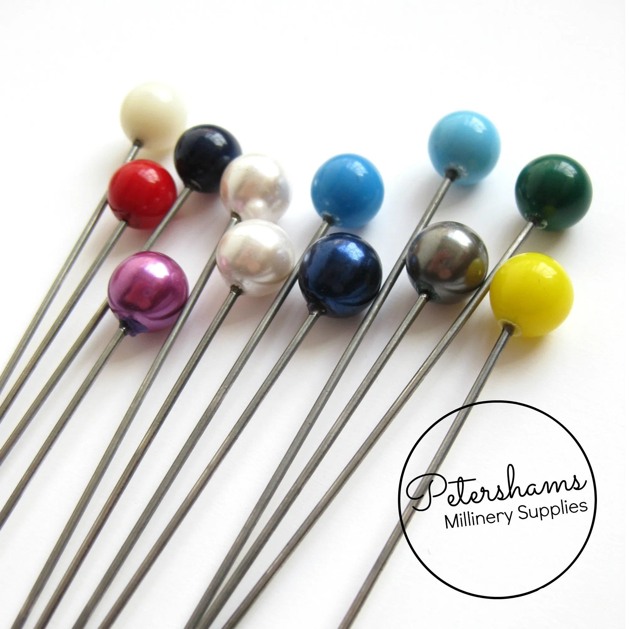 Set of 12 Extra Long 9cm (3.5 inch) Round Millinery Hat Pins - Assorted Colours