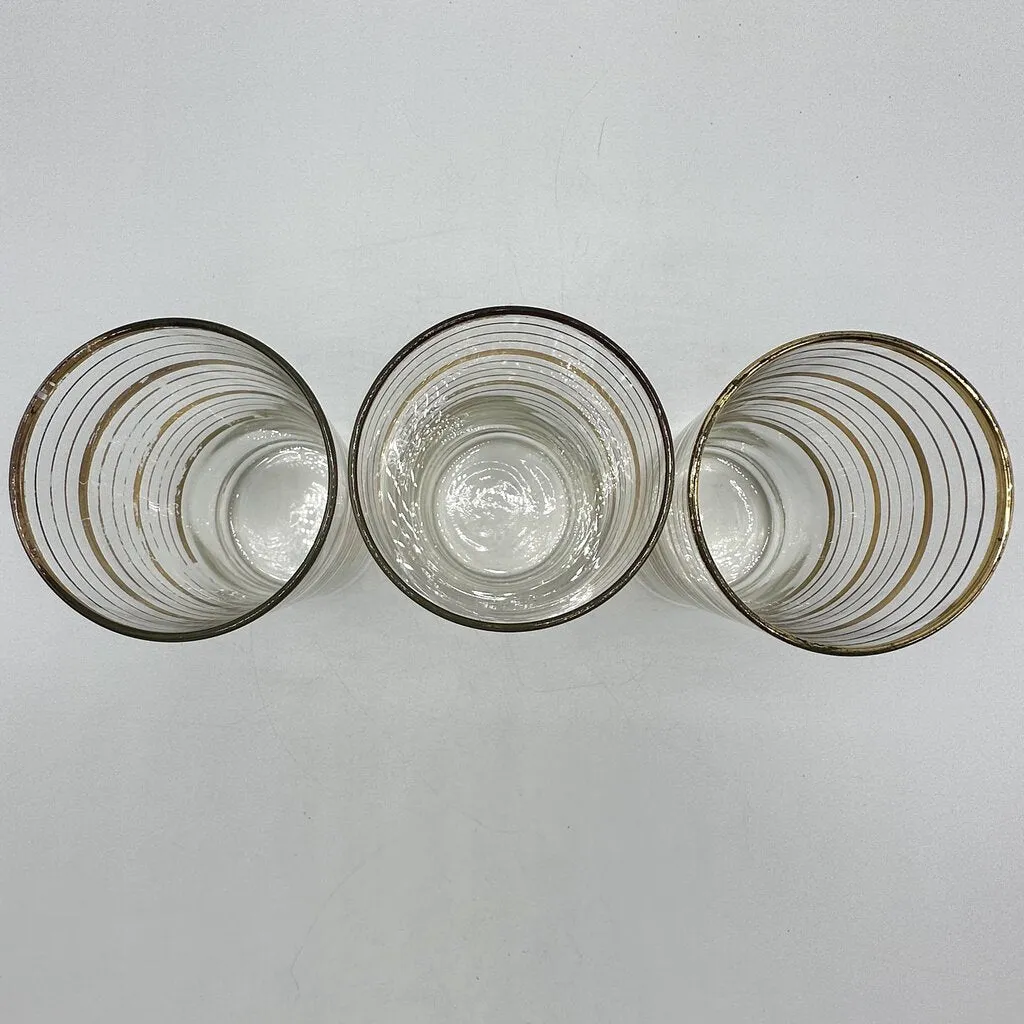 Set Of 3 MCM 4 1/2” Highball Glasses Gold Band Vintage Barware /cb