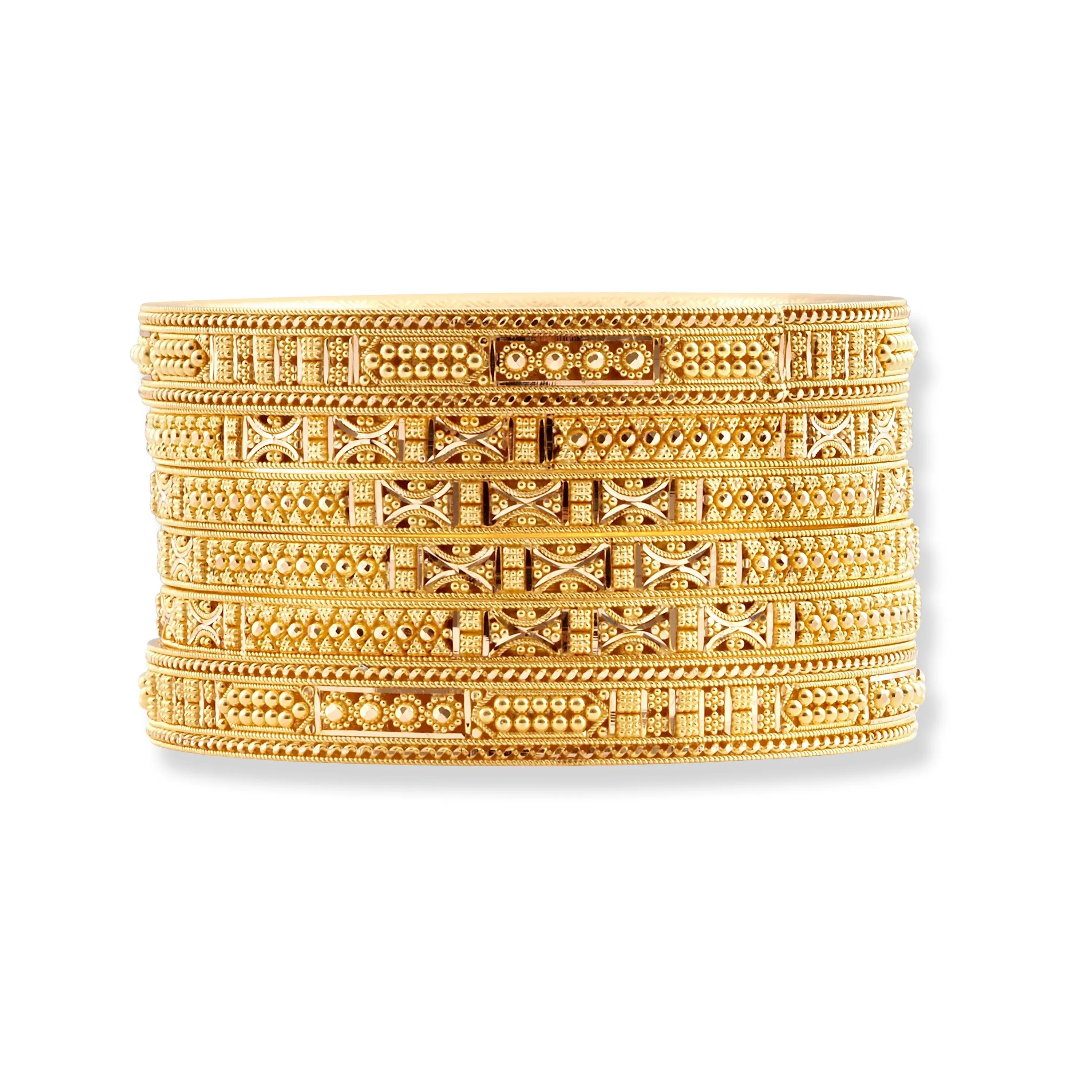 Set of Six 22ct Gold Bangles with Diamond Cut Design and Filigree Work B-8573