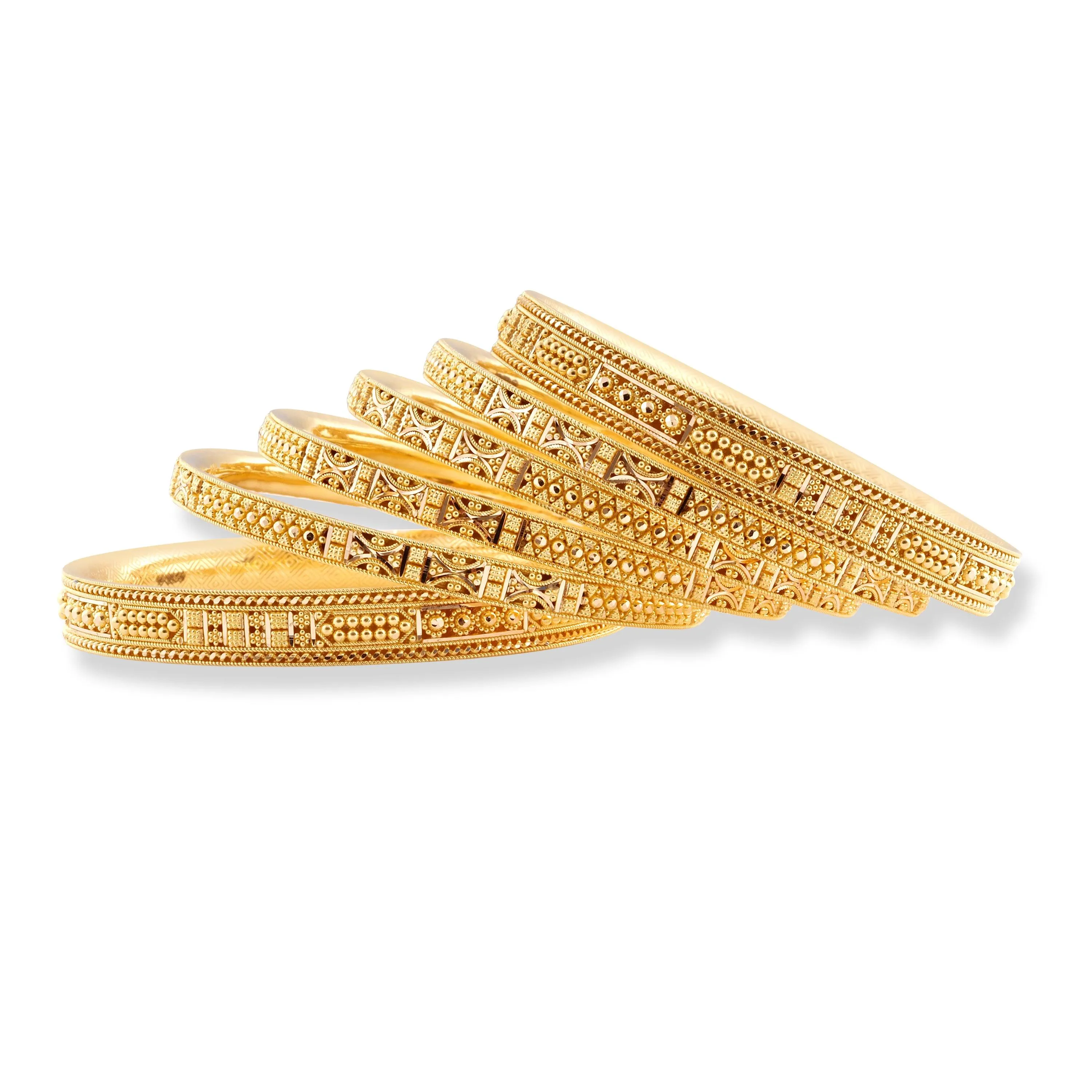 Set of Six 22ct Gold Bangles with Diamond Cut Design and Filigree Work B-8573