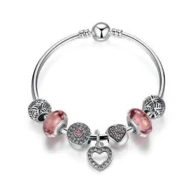 Shimmering Rose Silver Bangle Bracelet for Woman