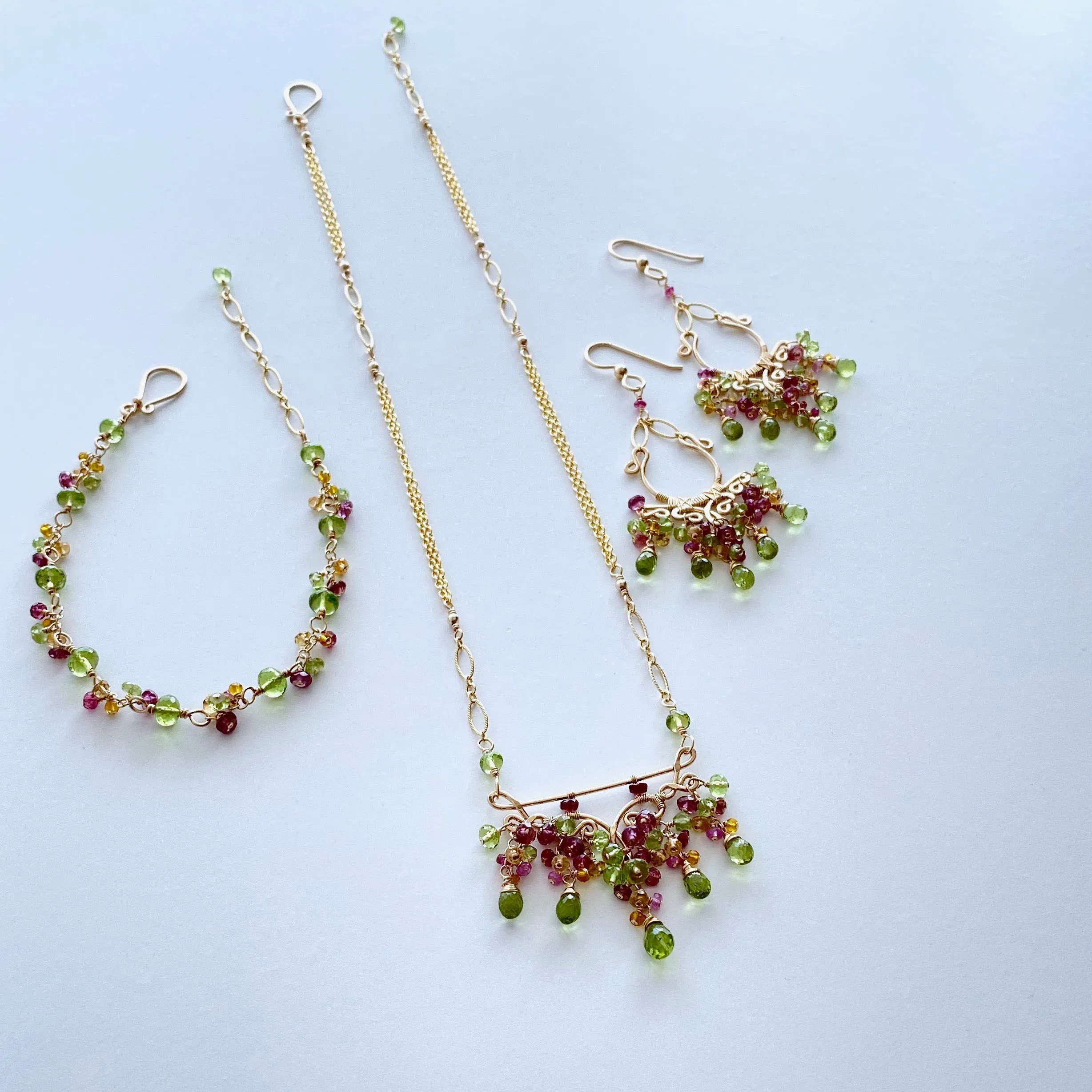 Sienna - Peridot, Rhodolite Garnet, Pink Tourmalines, Citrines, 14k Gold Filled Earrings