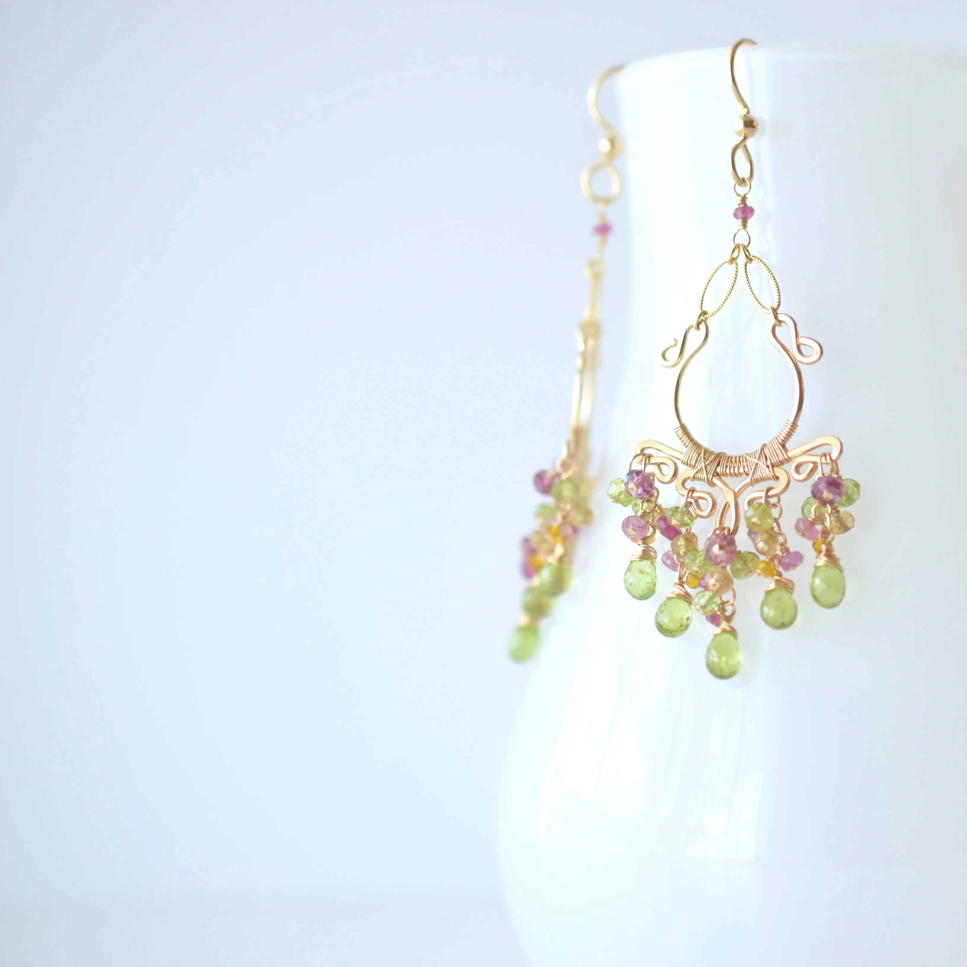 Sienna - Peridot, Rhodolite Garnet, Pink Tourmalines, Citrines, 14k Gold Filled Earrings