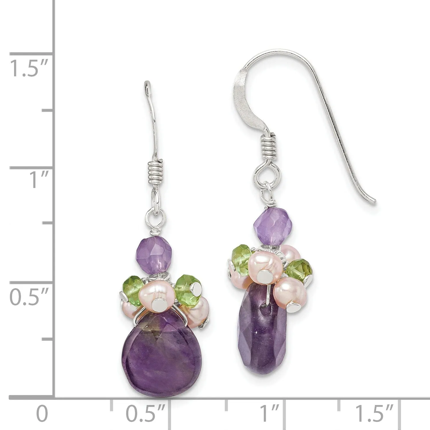 Silver Amethyst Peridot Pearl Dangle Earrings