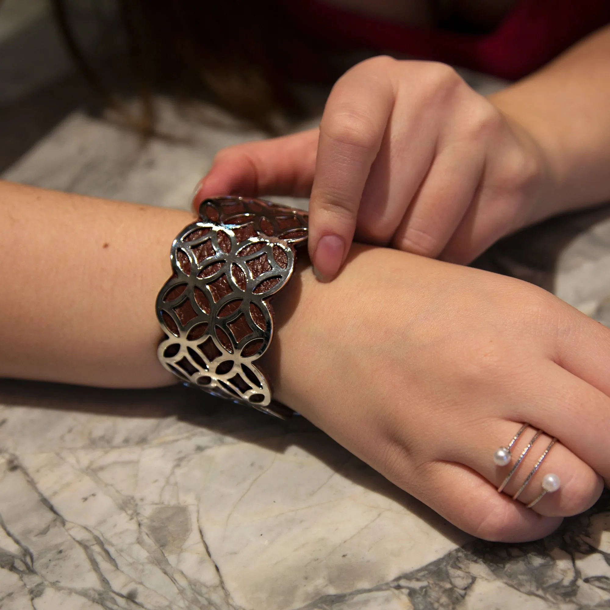 Silver & Chocolate 1.75" Geometric Cuff Bracelet