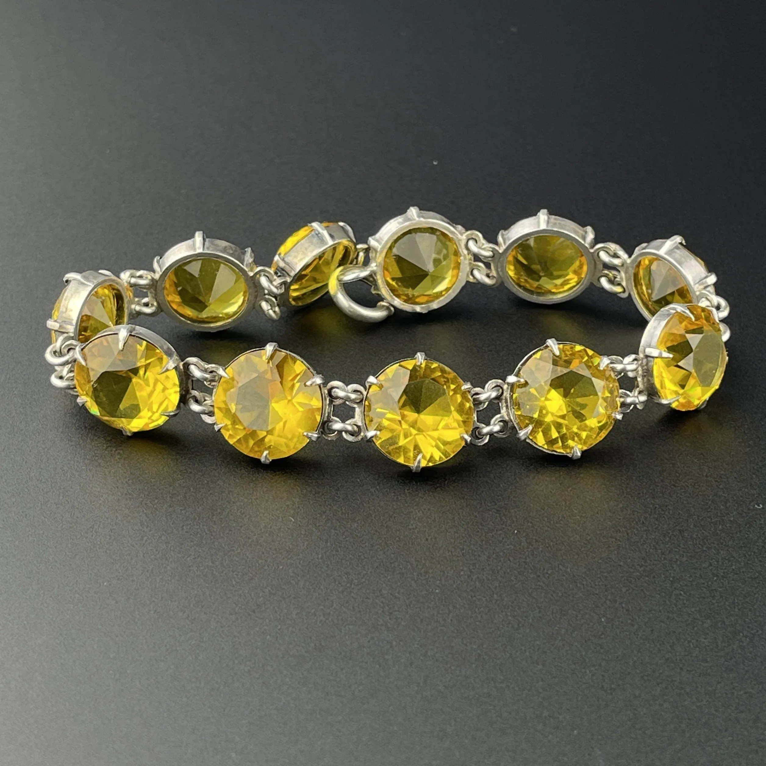 Silver Art Deco Citrine Crystal Bracelet