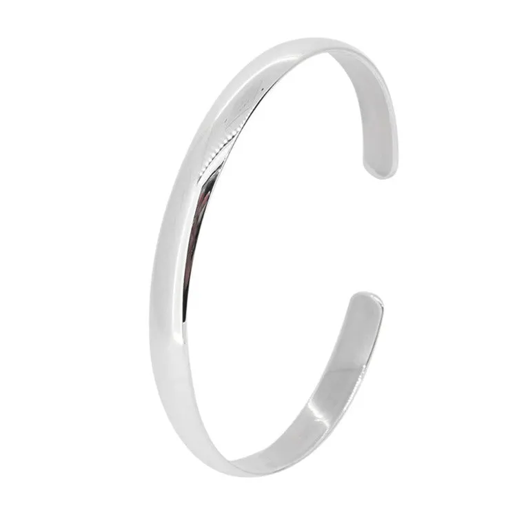 Silver Bangle | Classic Plain 925 Silver Bangle Bracelet for Women