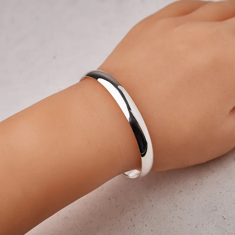 Silver Bangle | Classic Plain 925 Silver Bangle Bracelet for Women