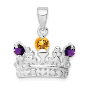 Silver Citrine Amethyst Polished Crown Charm