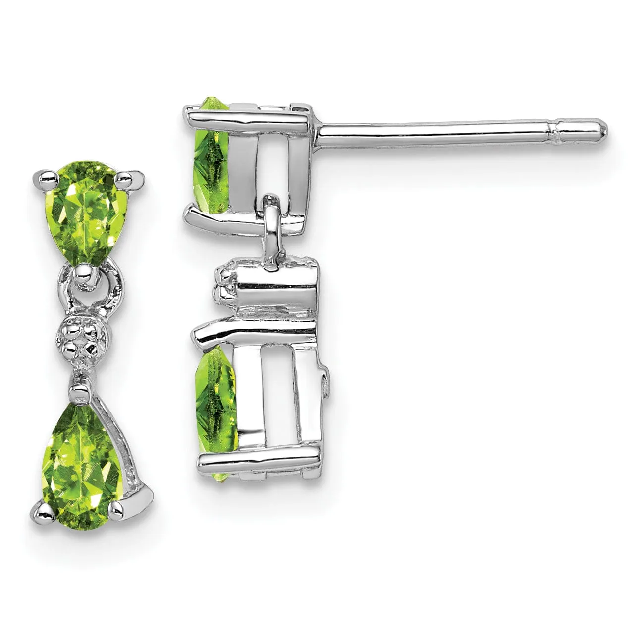 Silver Dangle Peridot Diamond Post Earrings