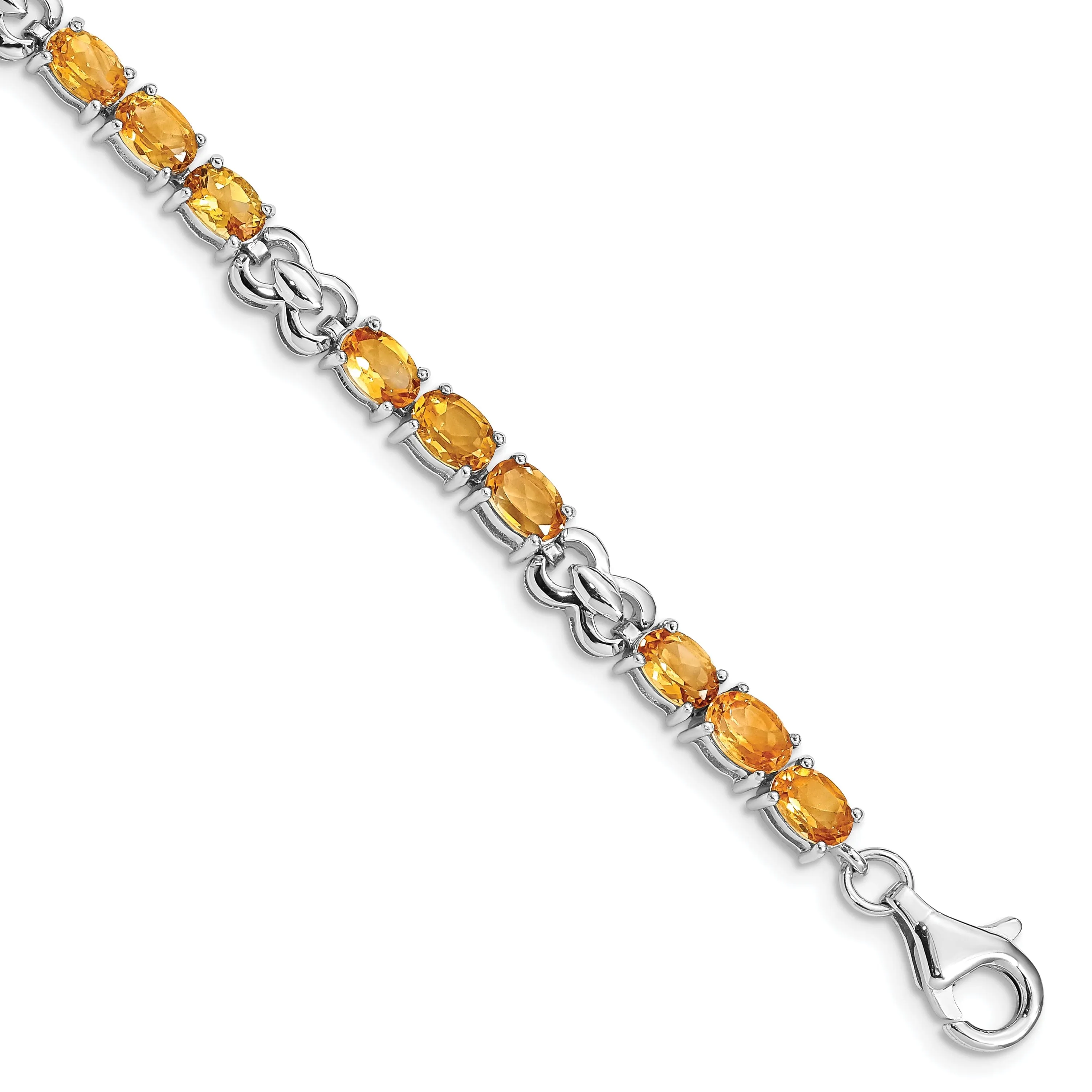 Silver Oval Cut Citrine Gemstone Bracelet