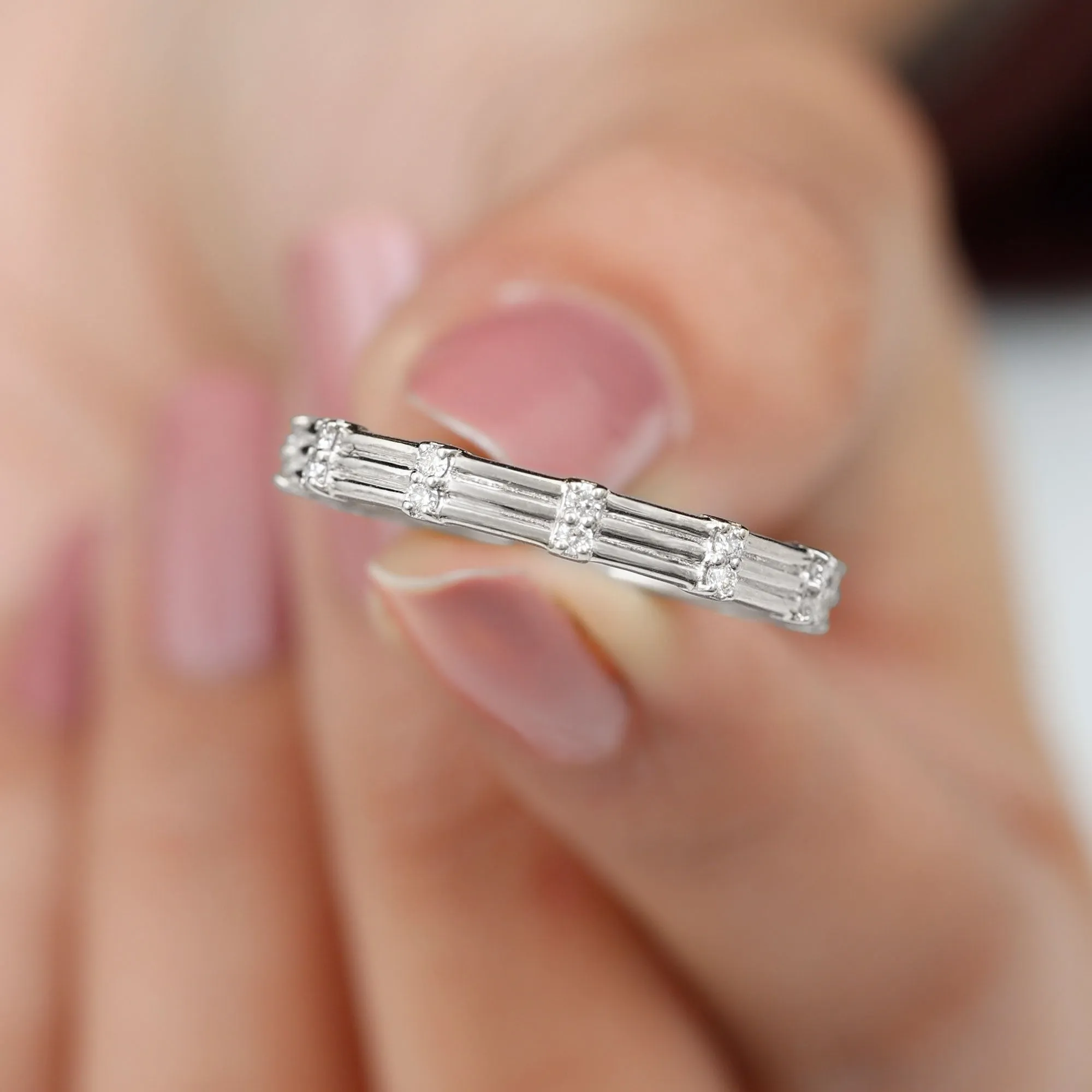 Simple Diamond Stackable Band Ring in Pave Setting