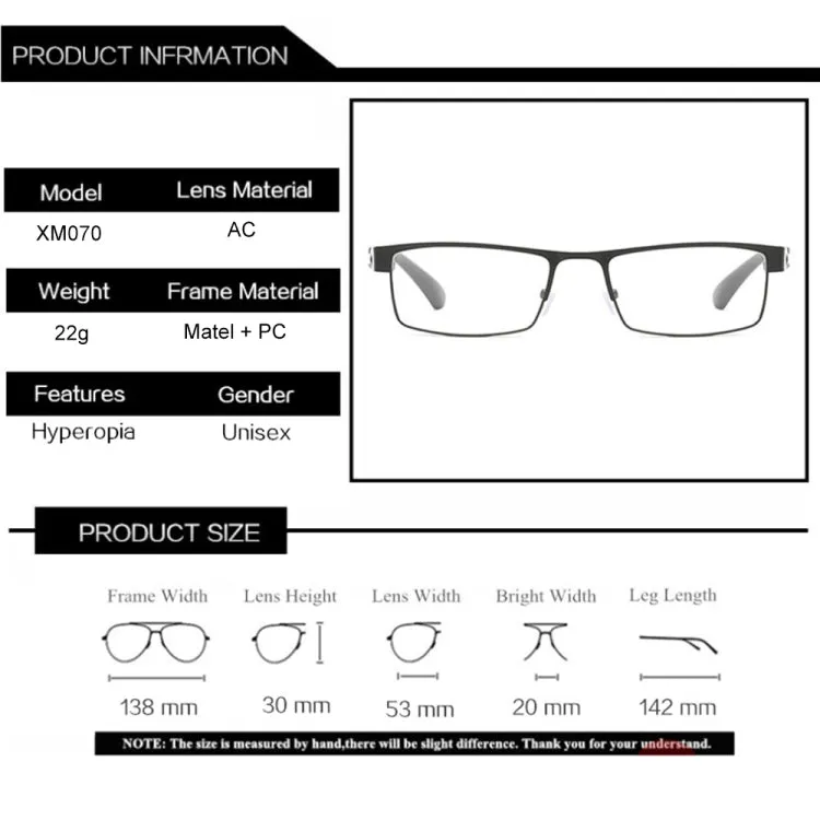 Simple Matel Frame Reading Glasses Hyperopia Eyeglasses  3.00D(Gun-color)