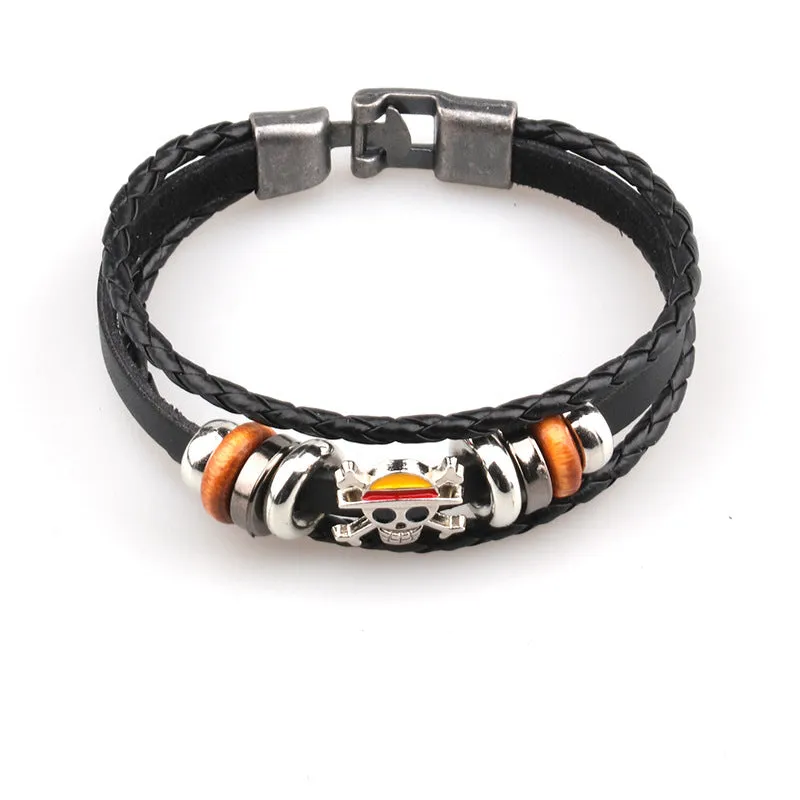 Sisslia 2024 Trend Anime One Piece Four-Button Zinc Alloy Beaded Leather DIY Bracelet