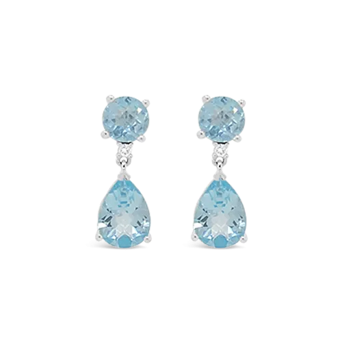 Sky Blue Topaz & Diamond Dangle Earrings