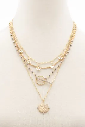 Square Shape Toggle Beaded Layered Necklace