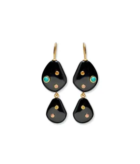 Stacked Stone Earrings in Black Agate