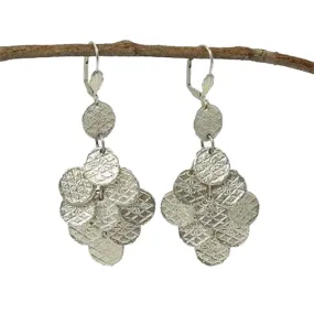 Stamped Disk Chandelier Earrings in Silvertone WorldFinds